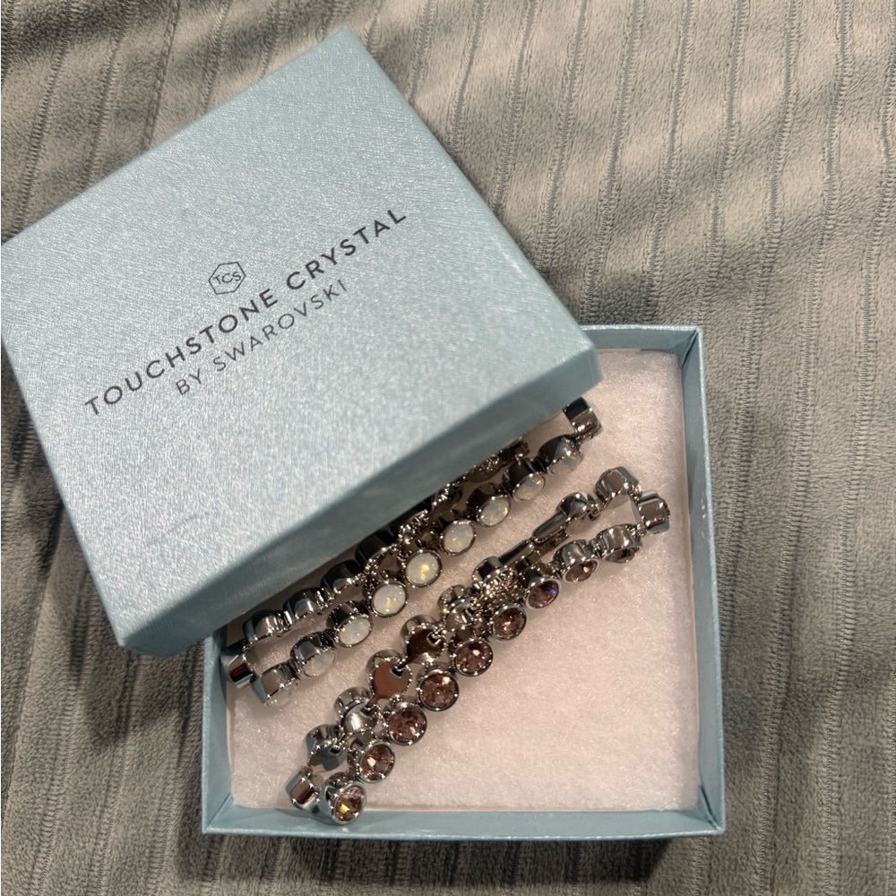 Touchstone Crystal Elegant Silver Bracelet Duo